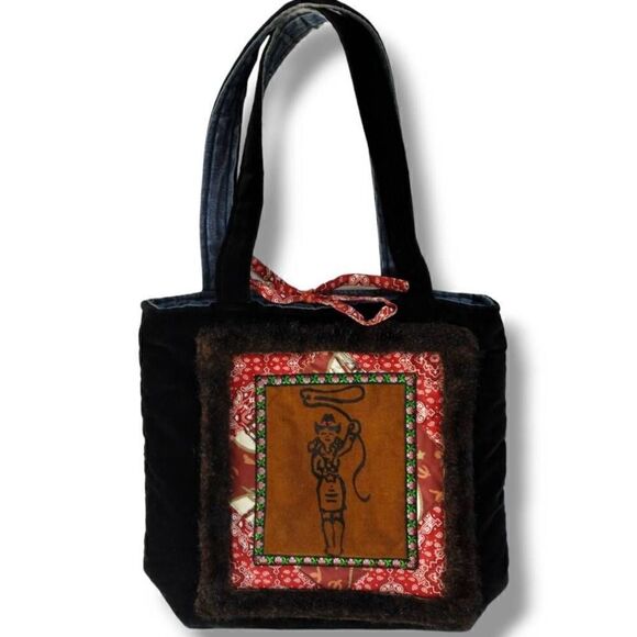 Timi & Leslie Womens Bag Medium Velvet Western Cowboy Denim Tote‎ Black Purse - Picture 1 of 10